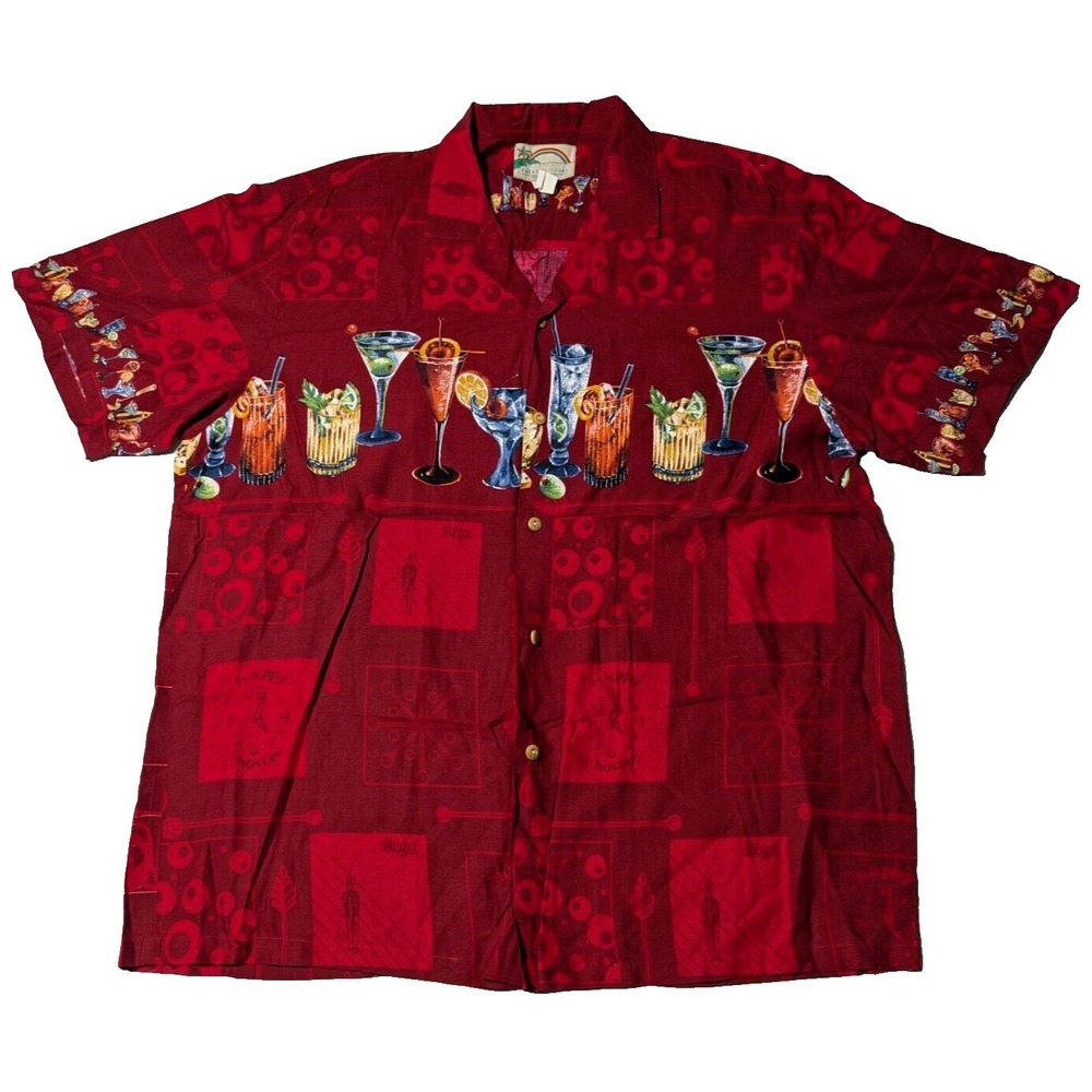 VTG PARADISE FOUND Men XL HAPPY HOUR REGAL COCKTAILS Hawaiian Shirt MADE USA